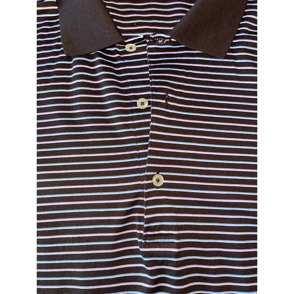 Mens Fairway and‎ Greene Mercerized Cotton Brown Striped Golf Polo Size XL